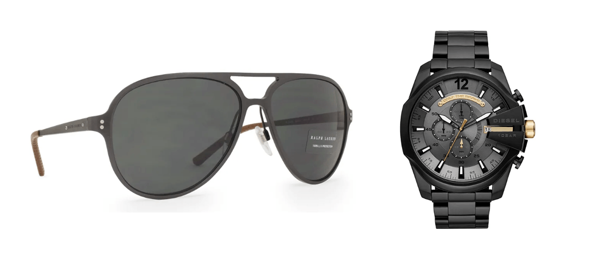 relógios e óculos de sol